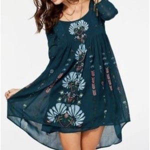 O’Neill Margaret Dress Teal Green SZ M Hi Lo Strappy New Bohemian Flowy Floral